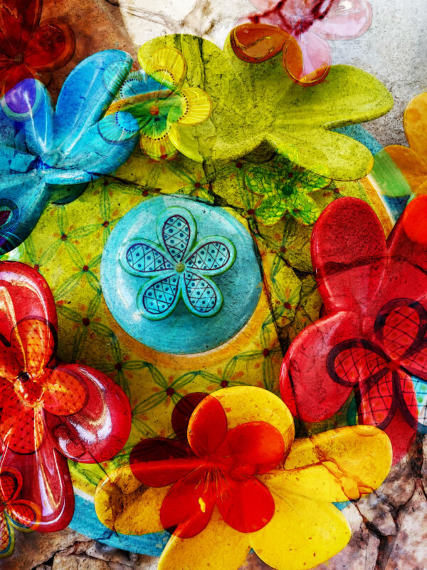 Cabo San Lucas Mexico Inspired Abstract Modern Painting on Canvas titled Alfareria Con Flores Art By Val