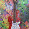 Red Electric Guitar Modern Abstract Painting