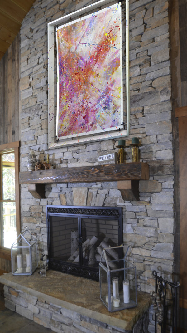 Abstract Modern Wall Art Titled Life Line with Painted Suspended Frame